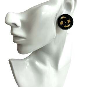 CHANEL Authentic Black Logo Earrings